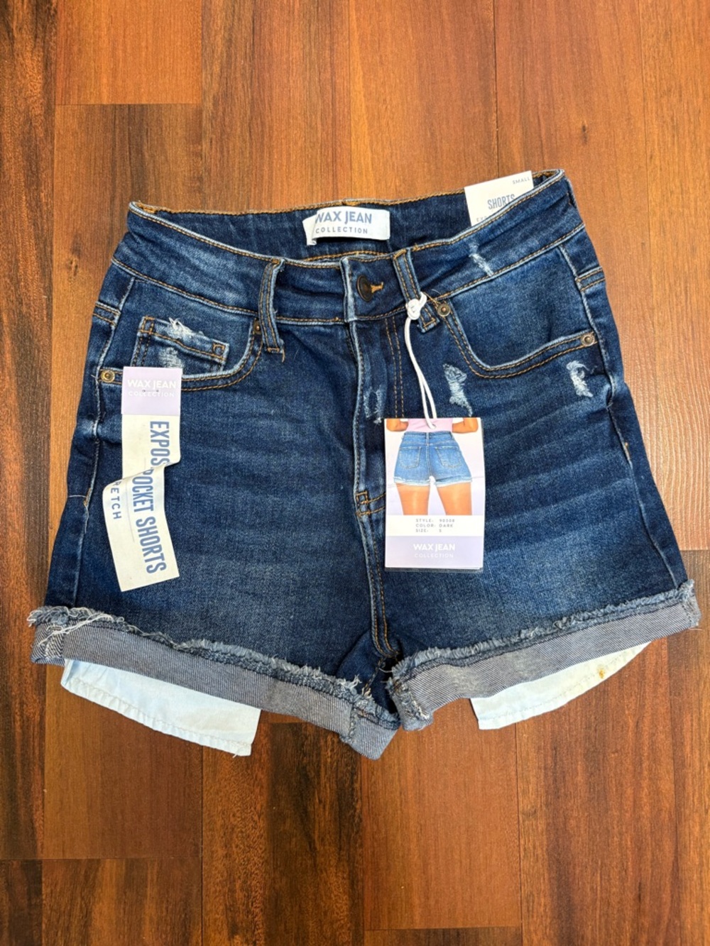 Wax Jean Indigo Frayed Hem Denim Shorts